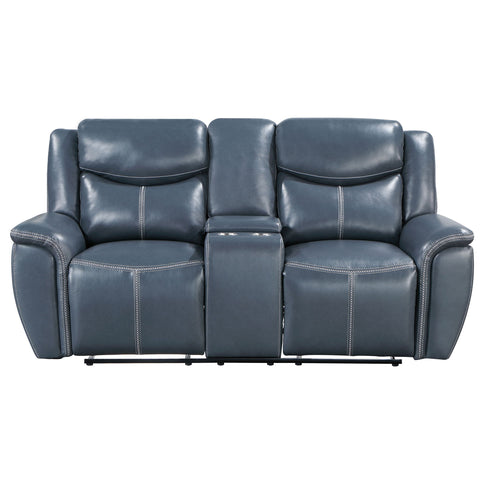 Stanwicke - 2 Piece Motion Reclining Sofa Set With Contrast Stitching - Blue