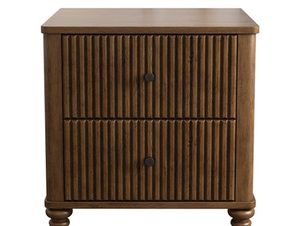 Mid Century Modern Fluted Nightstand 2 Piece Set With 3 Drawers - Walnut