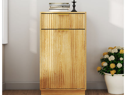 Tilt Out Trash Can Cabinet With Wave Textured Drawer & Pull Out Bin