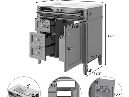 Bathroom Vanity With Top Sink, Storage Cabinet With 2 Drawers, Tip Out Drawer