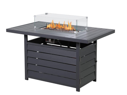 Rectangular Propane Fire Pit Table With Burner, Lava Rock, Waterproof Cover
