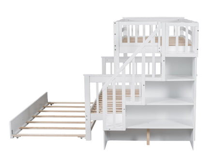 Bunk Bed With Twin Size Trundle, Storage And Guard Rail For Bedroom