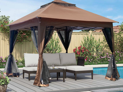 Outdoor Pop Up Gazebo Canopy With 2 Tier Soft Top And Removable Zipper Netting