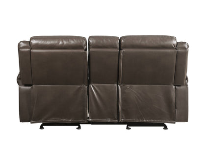 Lydia - Leather Aire Motion Loveseat With USB Console - Brown