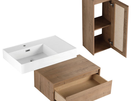 Modern Imitative Wall Mounted Bathroom Vanity With Resin Sink And Side Cabinet