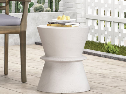 Outdoor Lightweight Concrete End Table With Hourglass Structure - Antique White