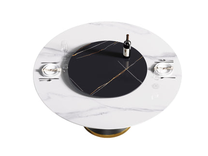 Modern Artificial Stone Round Carbon Steel Base Dining Table, Artificial Stone Turntable