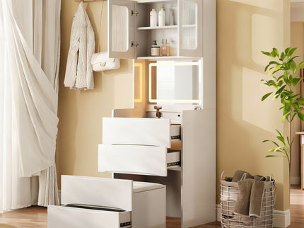 3 In 1 Vanity Table With LED Mirror & Storage Stool For Bedroom