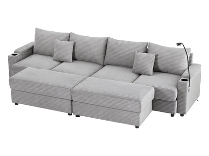 Modern Style Loveseat Sofa Sectional Sofa Couch With Storage Space, A Movable Ottoman, Two USB Ports, Two Cup Holders, A Phone Holder For Living Room