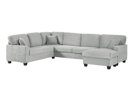 Upholstered U-Shaped Sectional Sofa With Movable Ottoman And Side Storage Pockets