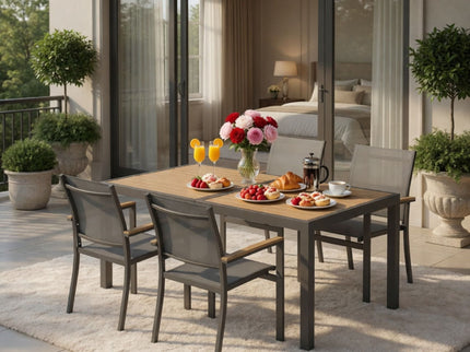 5 Piece Gray Aluminum Patio Dining Set With Textilene Chairs For Outdoor Use