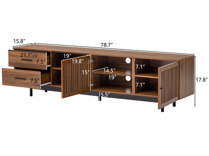 78" TV Stand For TVs Up To 85" Entertainment Center With Deep Drawers & Cable Management, Soft Closing Hinges - Walnut