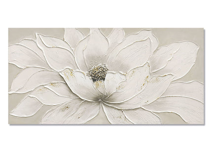 Lotus Flower Canvas Wall Art, Hand Painted Textured Floral Painting - Antique White