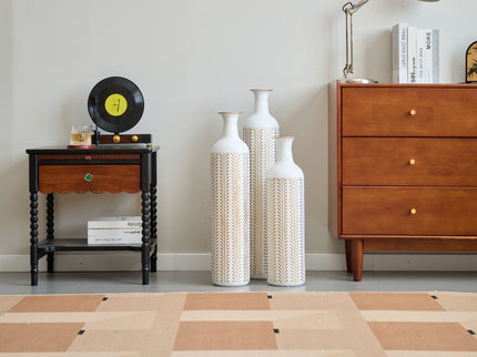 Floor Metal Vase Modern Style Decoration Home Metal Vase 3 Piece Set Gorgeous Home Decoration Large Glazed Metal Vase - Gold / White