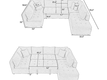 Oversized Sectional Sofa U-Shaped Sofa Couch Pull-Out Sofa Bed With Two Throw Pillows For Living Room