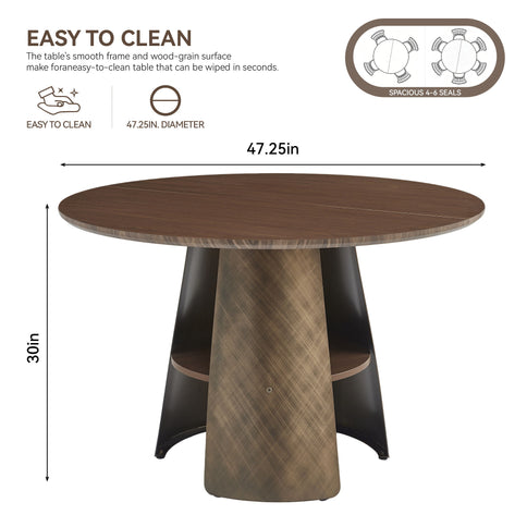 Round Dining Table - Reddish Brown / Walnut