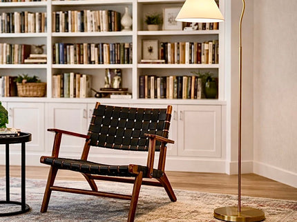 Majestic - Ring Base Curved Floor Lamp With Triangle Drum Shade - Gold / White