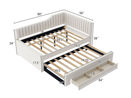 Upholstered Daybed With Trundle And 3 Drawers