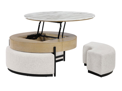 Rounded Storage Coffee Table With 3 Stools