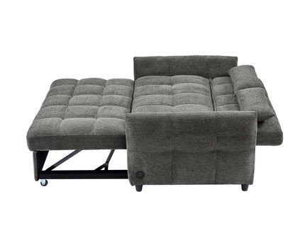 Loveseat Sofa Pull-Out Bed With Adjustable Backrest, 3 USB Ports And 2 Lumbar Pillows For Living Room