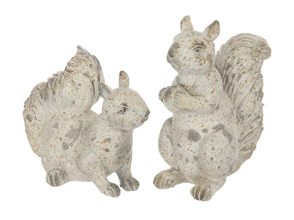 Resin Standing & Lying Down Squirrel Rustic, For Harvest Festival Fall Festival & Thanksgiving Table Decorations (Set of 2) - Antique Cream
