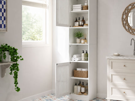 Tall Bathroom Cabinet With Adjustable Shelves, Louvered Door Floor Standing Storage Unit - White