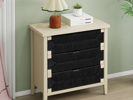 3 Drawer Buffet Sideboard With Adjustable Shelves, Storage Cabinet With Natural Seaweed Decor Doors For Living Room Kitchen Entryway - Natural