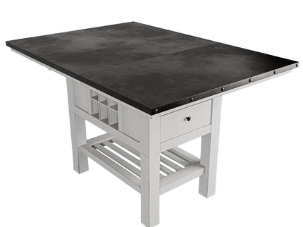 7 Piece Counter Height Dining Set With Storage Base And Ladder Back Chairs - Antique White / Gray