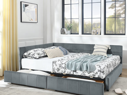 Mid-Century Storage Upholstered Tufted Bed Frame With Backrest And Armrests