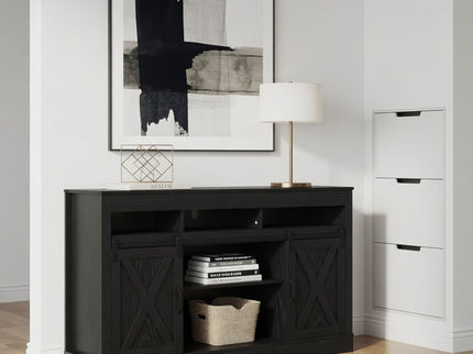 Farmhouse TV Stand With Sliding Barn Doors & Adjustable Storage