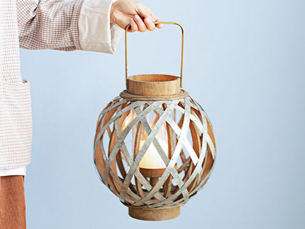 Decorative Lantern With Handle, Wooden Lantern For Indoor Outdoor, Home Garden, Wedding - Silver