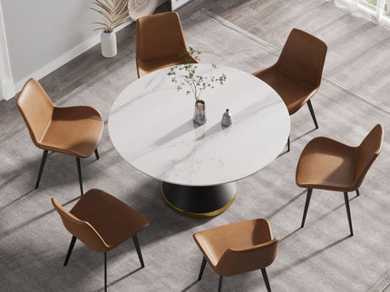 Modern Artificial Stone Round Carbon Steel Base Dining Table, Can Accommodate 6 People