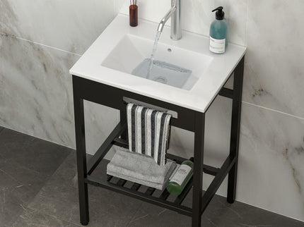 Console Sink With Legs, 24" X 18", Durable Porcela With Frame - White / Black