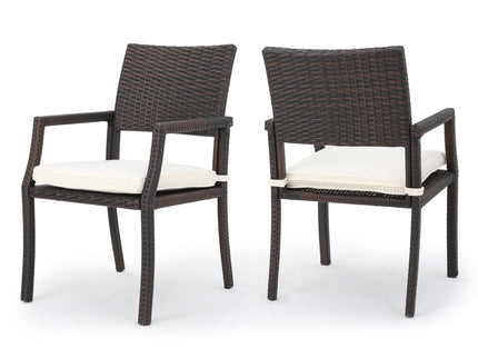 Outdoor Wicker Dining Chair With Water Resistant Cushions (Set of 2) - White / Brown