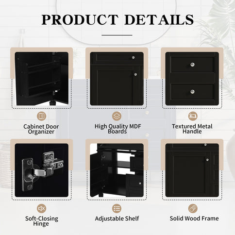 Bathroom Vanity & Top Sink, Modern Bathroom Storage Cabinet With 2 Drawers And A Tip-Out Drawer