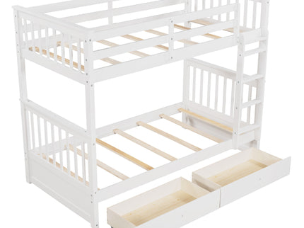 Bunk Bed With Ladders And 2 Storage Drawers