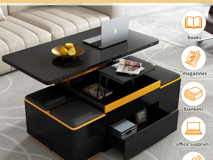 Lift Top Coffee Table With 4 Storage Stools