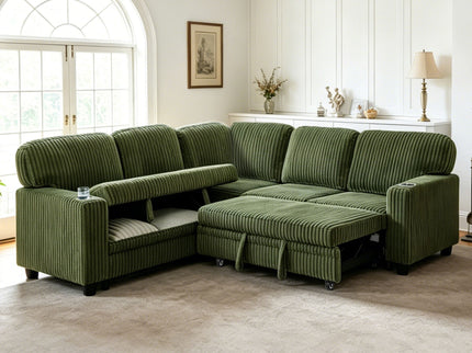 L-Shaped Sofa With Pull Out Sofa Bed With USB