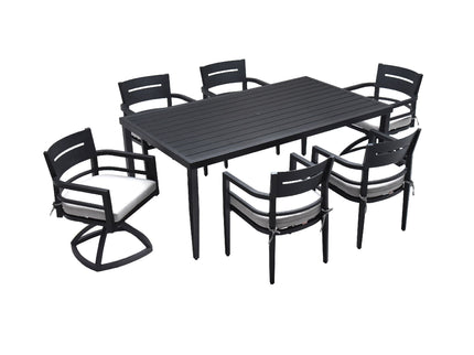 Outdoor Modern Dining Set, Chairs Sunbrella Cushioned And Dining Table With Umbrella Hole