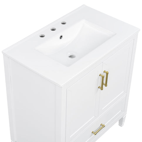 Elegant Fluted Bathroom Vanity With Sink, Soft Close Doors & Drawer