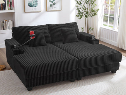 Modern Chaise Sofa With Adjustable Backrest, Cup Holders, Phone Holder & Storage Compartments For Living Room