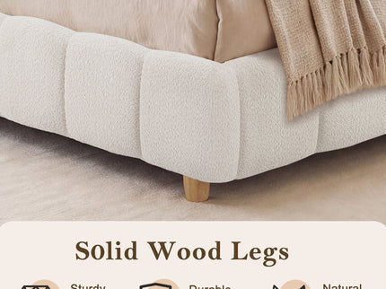 Pula - Queen Platform Bed With Upholstered Headboard, Slat Support, No Box Spring Needed - Ivory