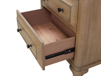 Queen Canopy Bedroom Set With A 2 Drawer Nightstand A Dresser With Poster Mirror And A Door Chest - Sand