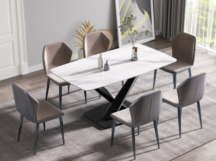 63" Modern Artificial Stone Dining Table, 6 People - White / Black