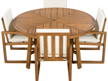 5 Piece Outdoor Patio Dining Set With 4 Armchairs And Table - Beige