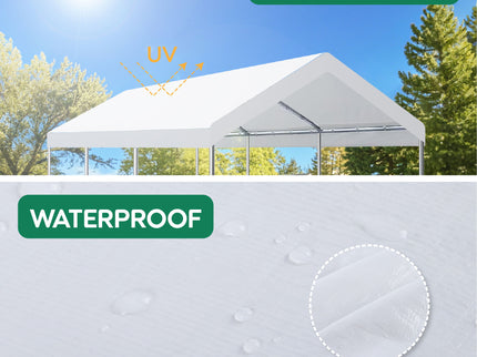 10 X 20 Ft Carport Canopy Cover Replacement Heavy Duty Waterproof Fabric With 36 Bungee Cords UV & Tear Resistant (Cover Only) - White