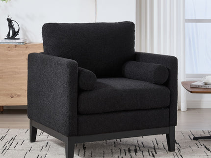 Wide Modern Farmhouse Performance Accent Chair With Legs, Wood Base