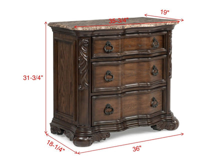 Nightstand, 3 Drawers - Brown / Coffee