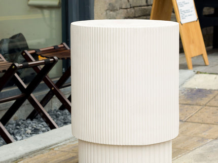 Handmade Side Table With Ribbed Design For Indoor And Outdoor Use - White