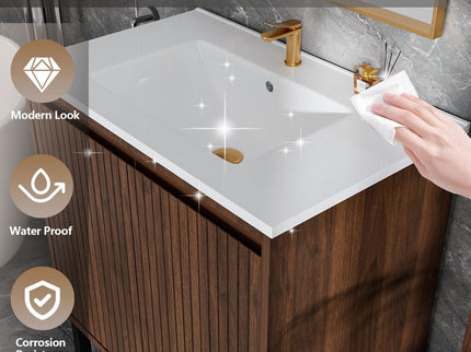 Bathroom Vanity With Ceramic Sink, Floor-Standing Design, Soft-Closing Drawers
